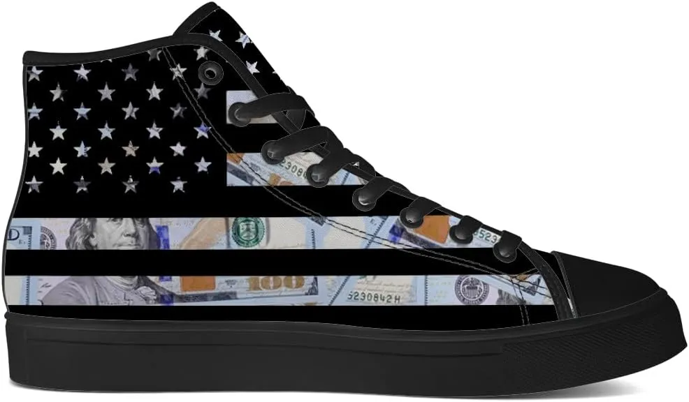 Money High Top Canvas Shoes for Men Women American Flag High Top Sneakers Dollar Shoes Gifts for Dad Mom