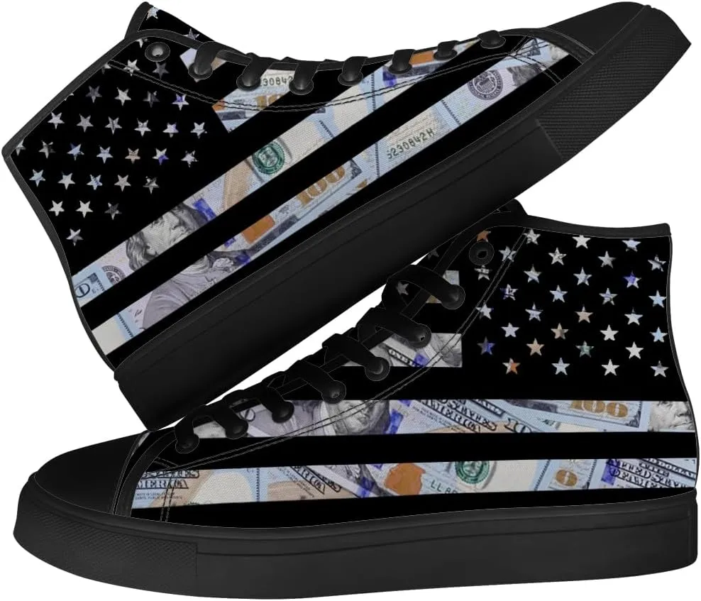 Money High Top Canvas Shoes for Men Women American Flag High Top Sneakers Dollar Shoes Gifts for Dad Mom