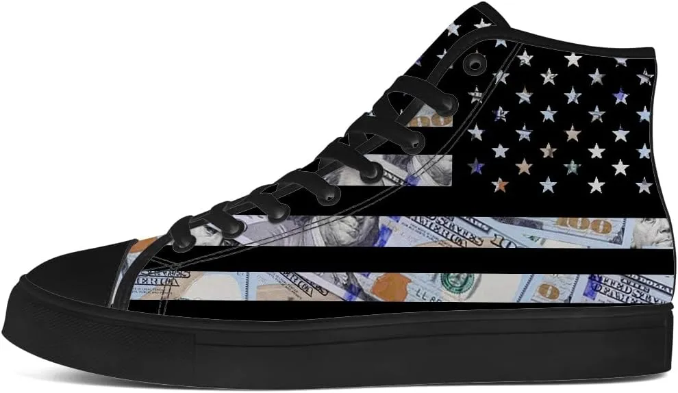 Money High Top Canvas Shoes for Men Women American Flag High Top Sneakers Dollar Shoes Gifts for Dad Mom