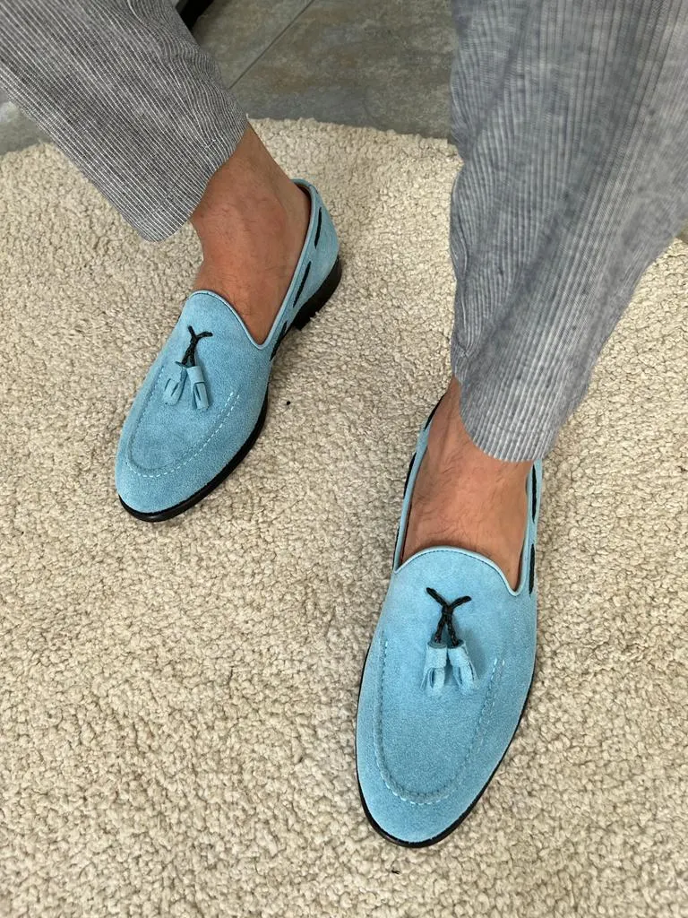Morrison Double Buckled Blue Suede Loafer