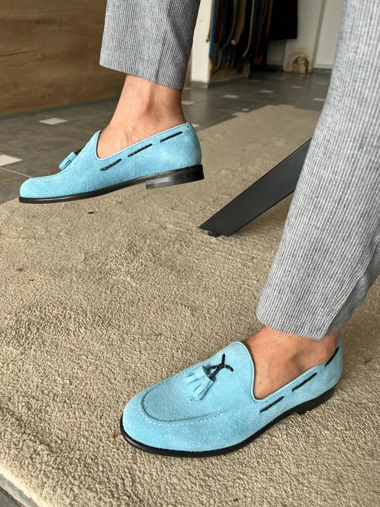 Morrison Double Buckled Blue Suede Loafer