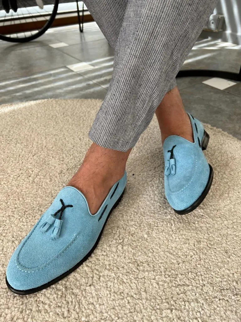 Morrison Double Buckled Blue Suede Loafer