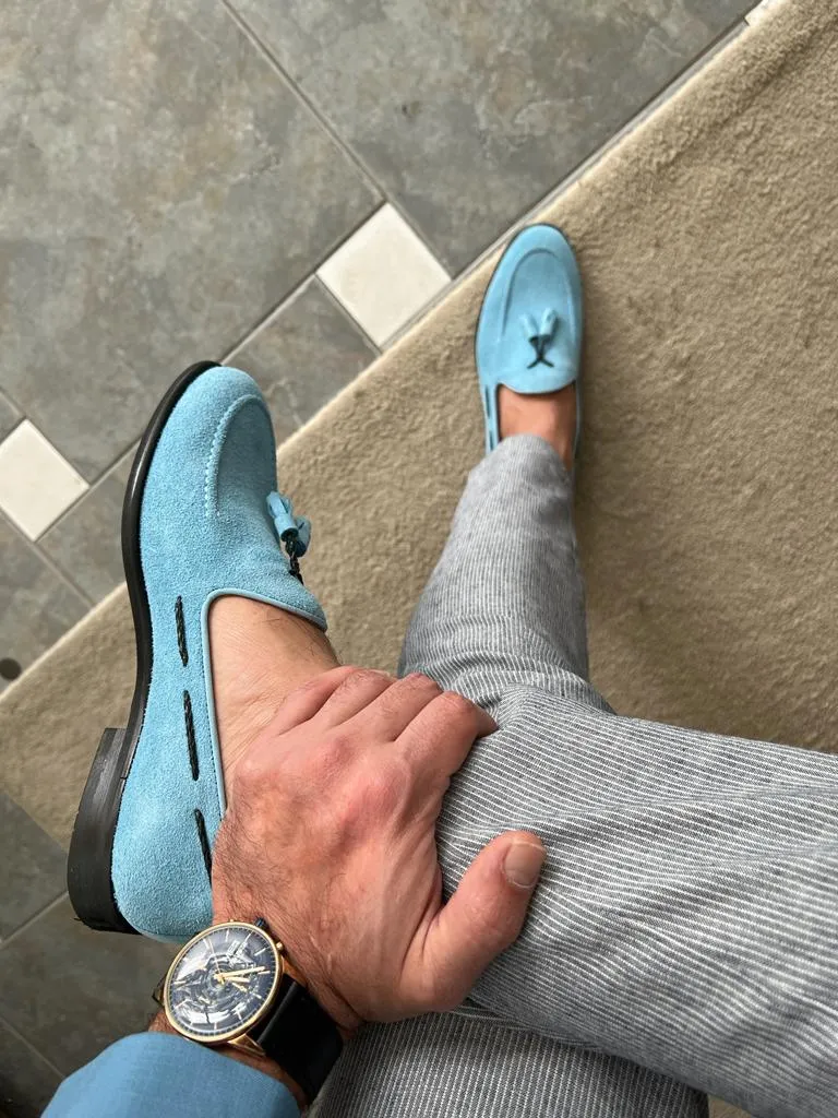 Morrison Double Buckled Blue Suede Loafer