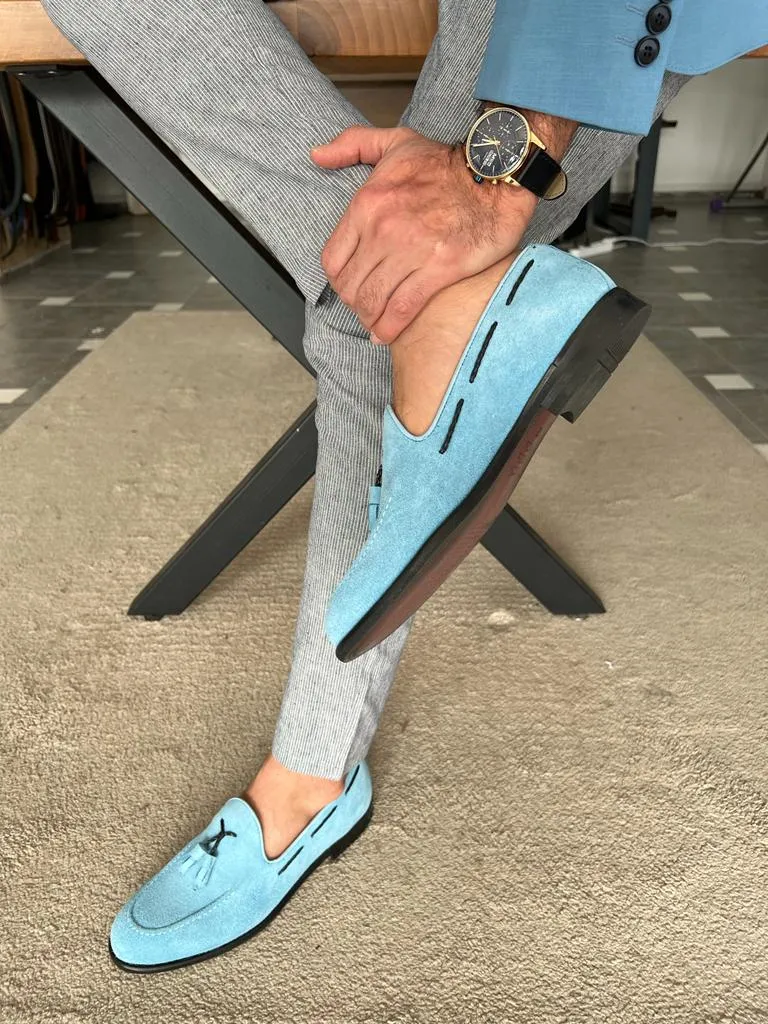 Morrison Double Buckled Blue Suede Loafer