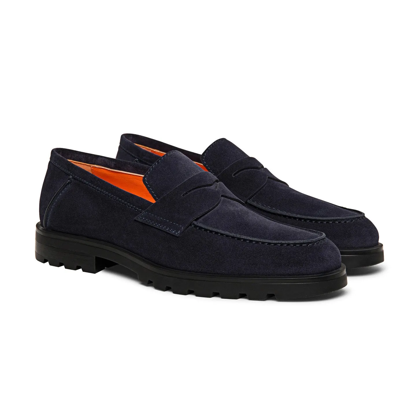 Navy Blue Suede Parker Chunky Penny Loafers - With Track Soles - AW24