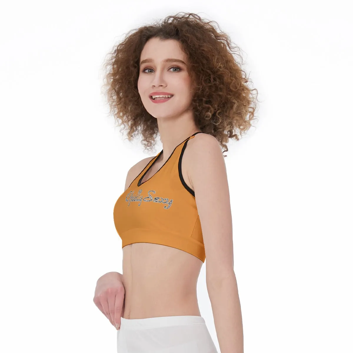 Officially Sexy Halloween Collection Black and Orange Bats Women's Orange Sports Bra #2 (English)