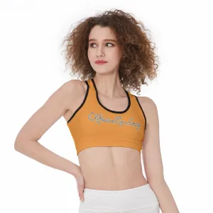 Officially Sexy Halloween Collection Black and Orange Bats Women's Orange Sports Bra #2 (English)