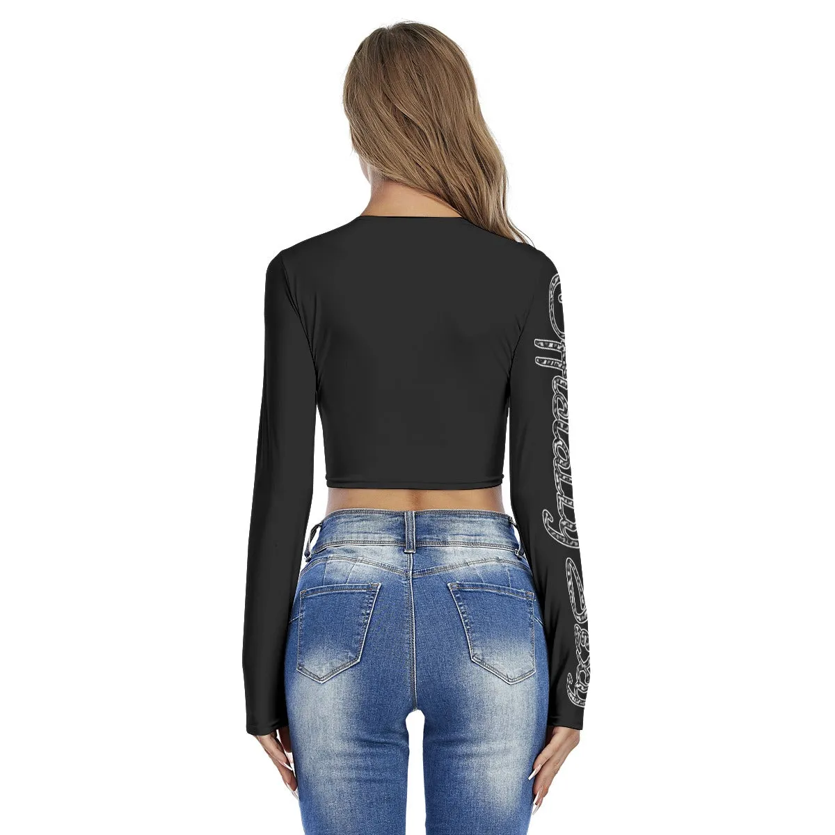 Officially Sexy Snow Leopard Print Collection Women's Round Neck Crop Top Long Sleeve T-Shirt (English)