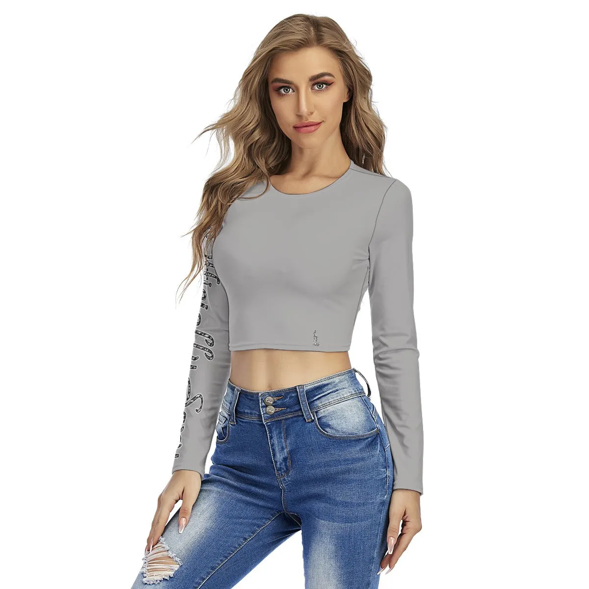 Officially Sexy Snow Leopard Print Collection Women's Round Neck Crop Top Long Sleeve T-Shirt (English)