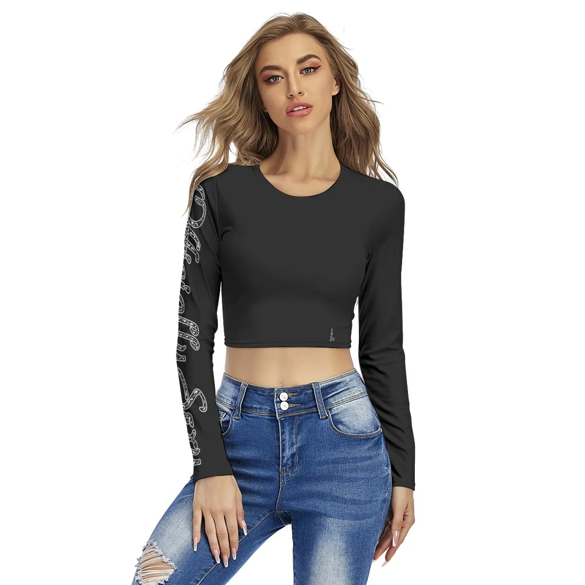 Officially Sexy Snow Leopard Print Collection Women's Round Neck Crop Top Long Sleeve T-Shirt (English)