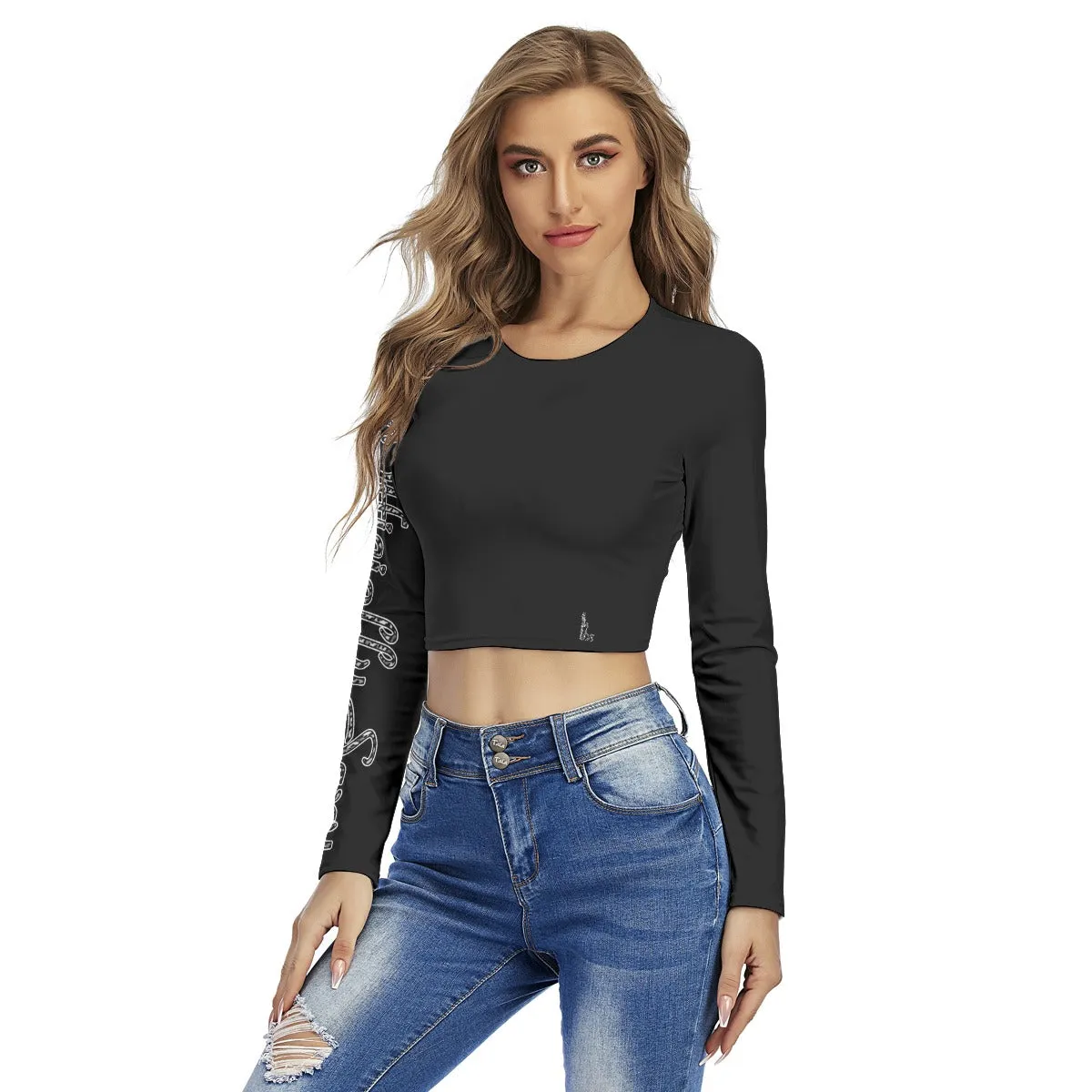 Officially Sexy Snow Leopard Print Collection Women's Round Neck Crop Top Long Sleeve T-Shirt (English)