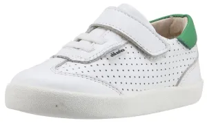 Old Soles Girl's & Boy's 5013 Mr Lee White and Green Leather Slip On Sneaker Shoe with Hook and Loop Strap