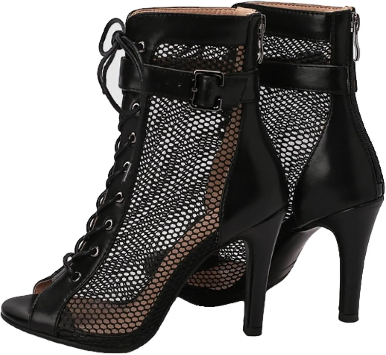 Open Toed Summer Women's Sandals, Hollow Mesh Ankle Boots, Lace up High Heels, Jazz Dance Shoes