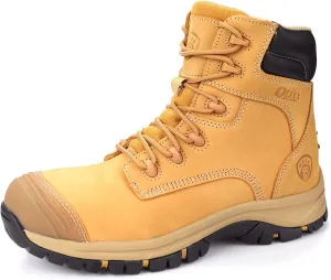 OUXX Work Boots for Men, Waterproof Steel Toe YKK Zipper Non-Slip Rubber Leather Shoes, Puncture-Proofe(Black, OX2721, US 12.5)