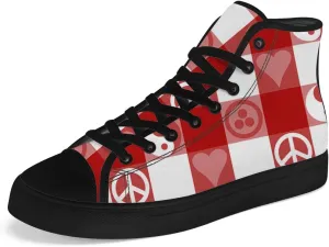 Peace High Top Canvas Shoes for Men Women Plaid High Top Sneakers Lace Up Casual Shoes Gifts for Dad Mom