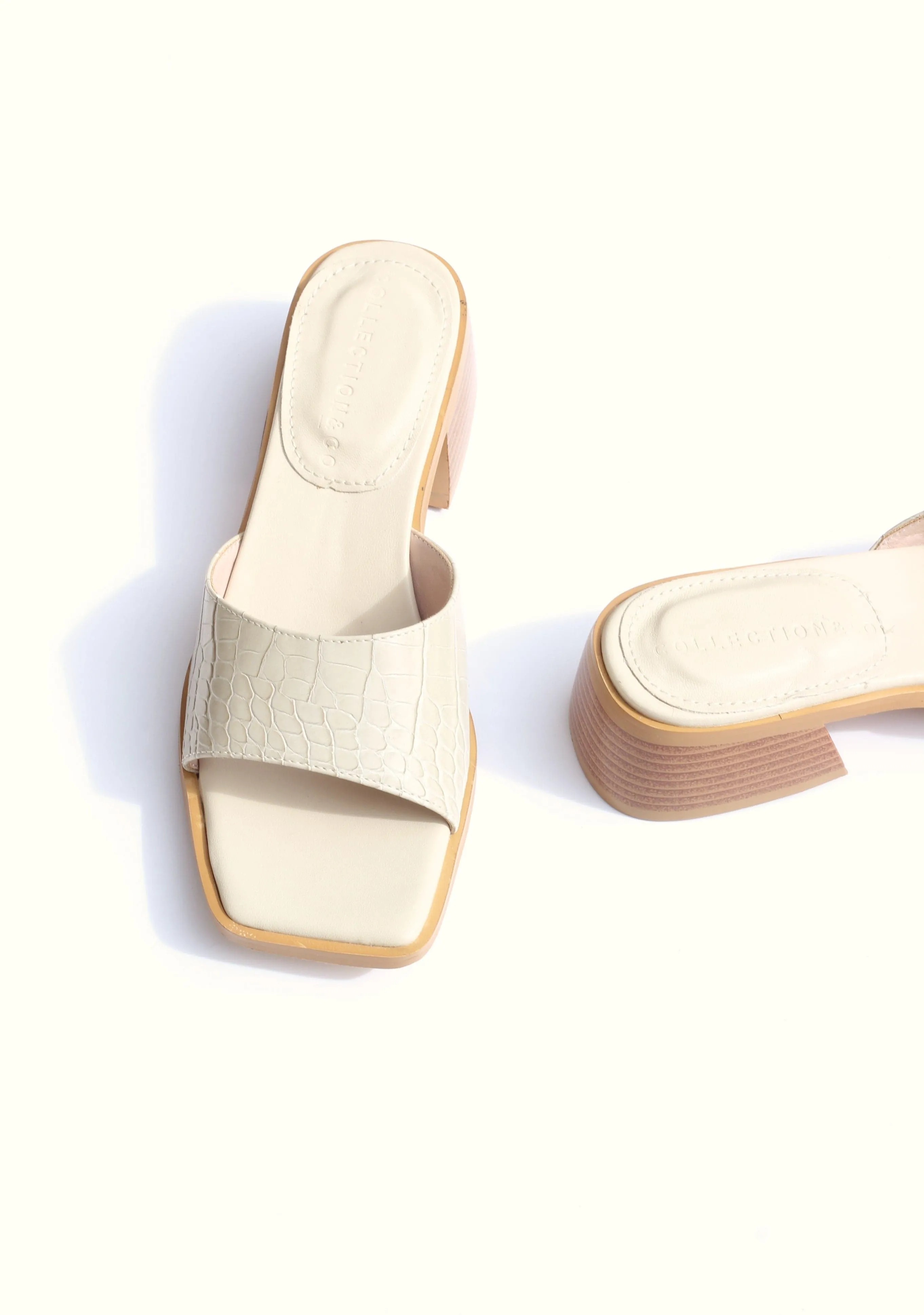 Pia Up-Cycled Vegan Leather Block Heel Mules | Cream