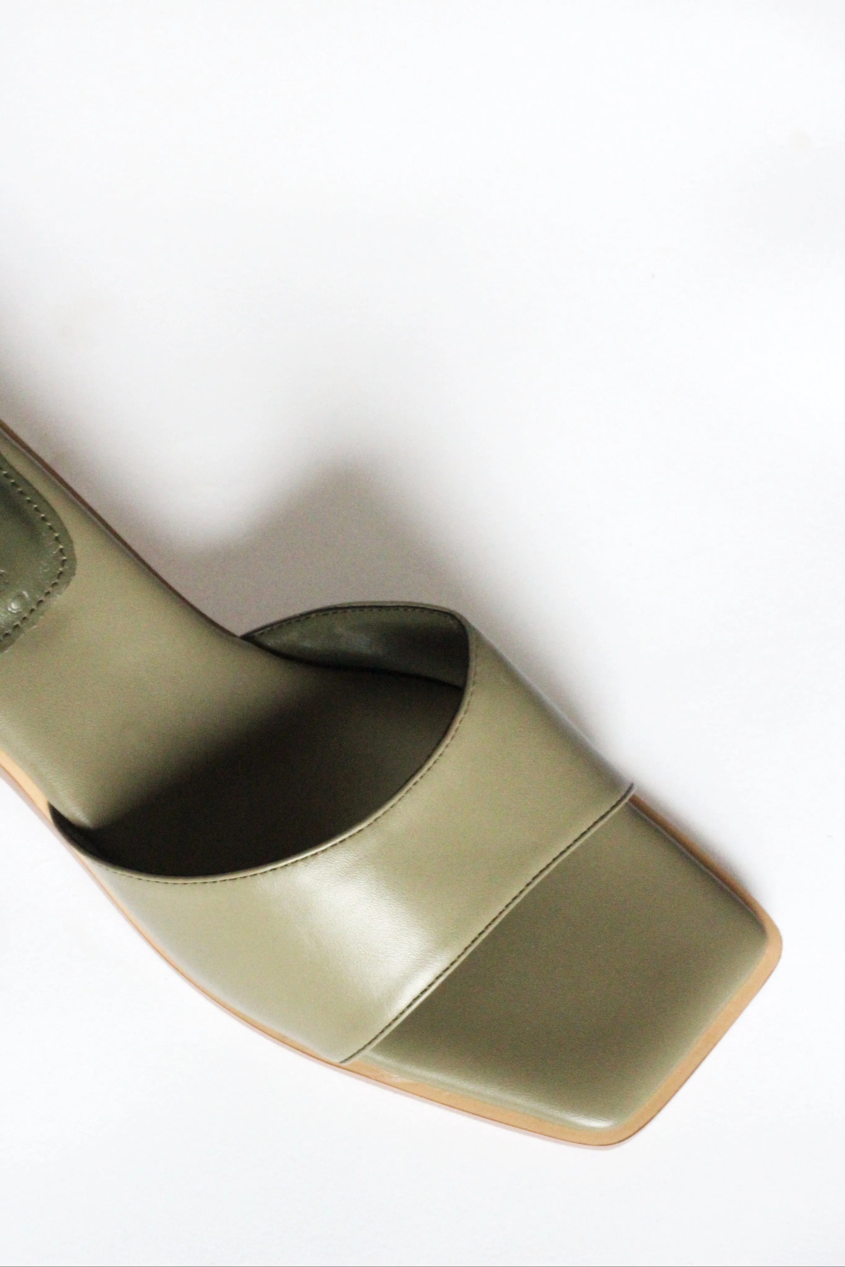 Pia Up-Cycled Vegan Leather Block Heel Mules | Olive Green