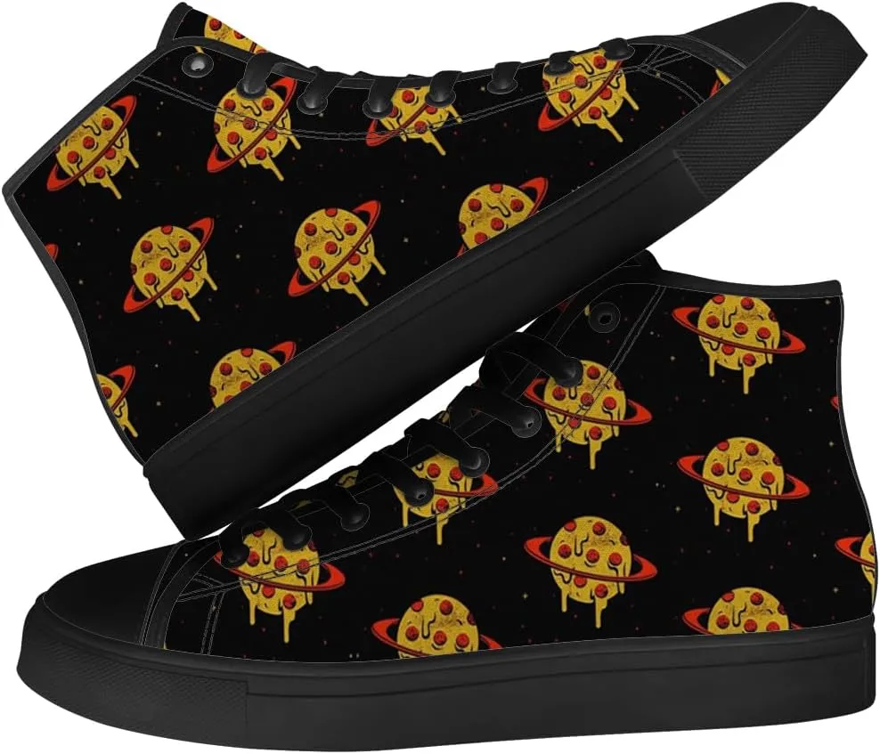 Pizza High Top Canvas Shoes for Men Women High Top Sneakers Lace Up Casual Shoes Gifts for Boyfriend Girlfriend