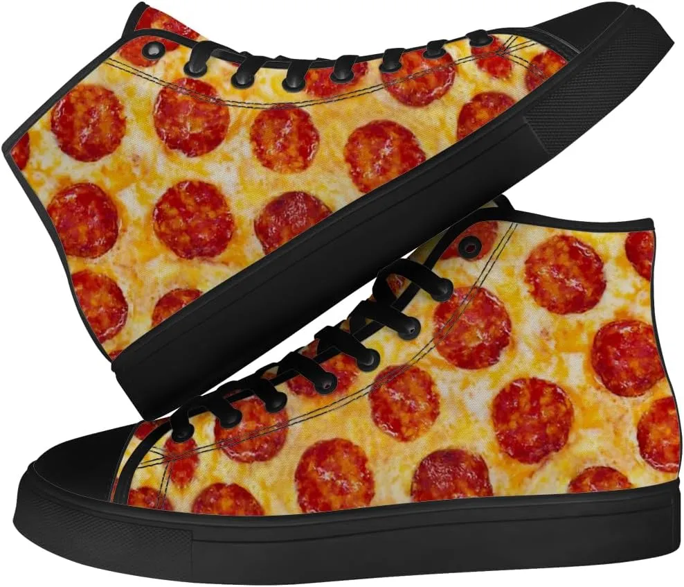 Pizza High Top Canvas Shoes for Men Women High Top Sneakers Lace Up Casual Shoes Gifts for Boyfriend Girlfriend