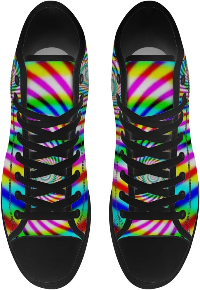 Psychedelic High Top Canvas Shoes Abstract Trippy High Top Sneakers Lace Up Casual Shoes Gifts for Men Women