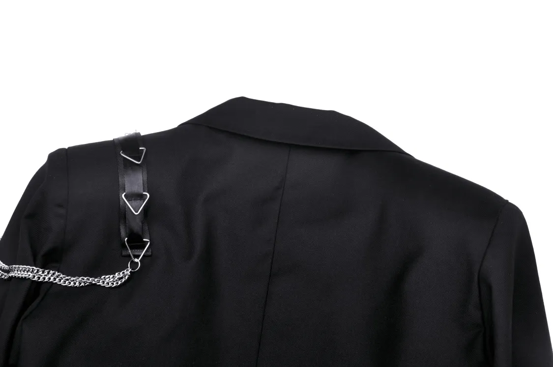 Punk Women's Crop Jacket with Chain Embellishments