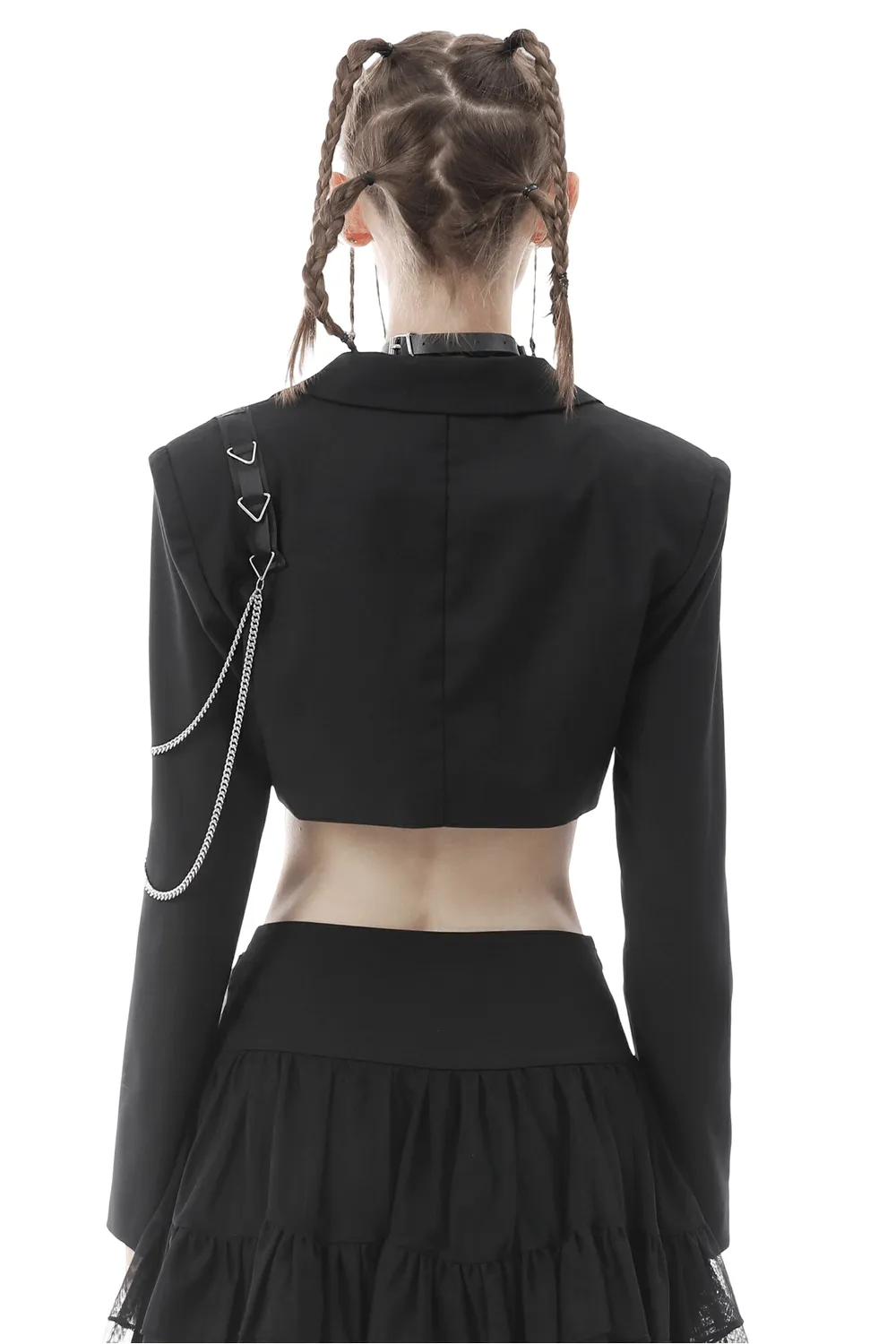 Punk Women's Crop Jacket with Chain Embellishments