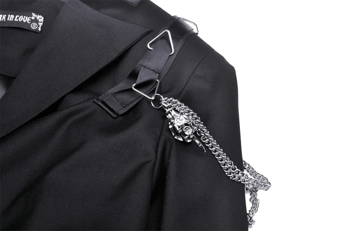 Punk Women's Crop Jacket with Chain Embellishments
