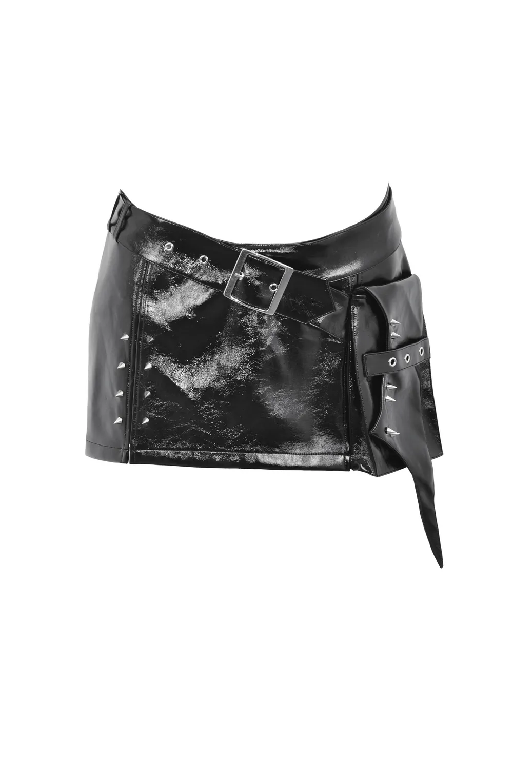 Punk Women's Mini Skirt with Pockets and Spiked Accents