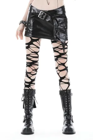 Punk Women's Mini Skirt with Pockets and Spiked Accents