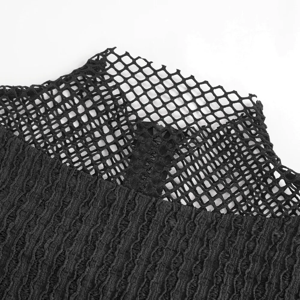Punk Women's Zip-Up Mesh T-shirt with O-rings on Sleeves