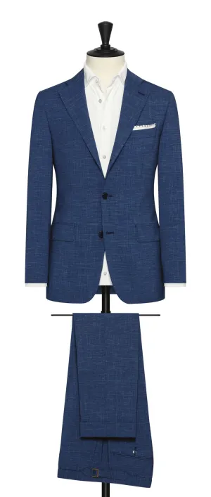 Reda Ocean Blue Stretch Jaspé Wool & Linen Houndstooth