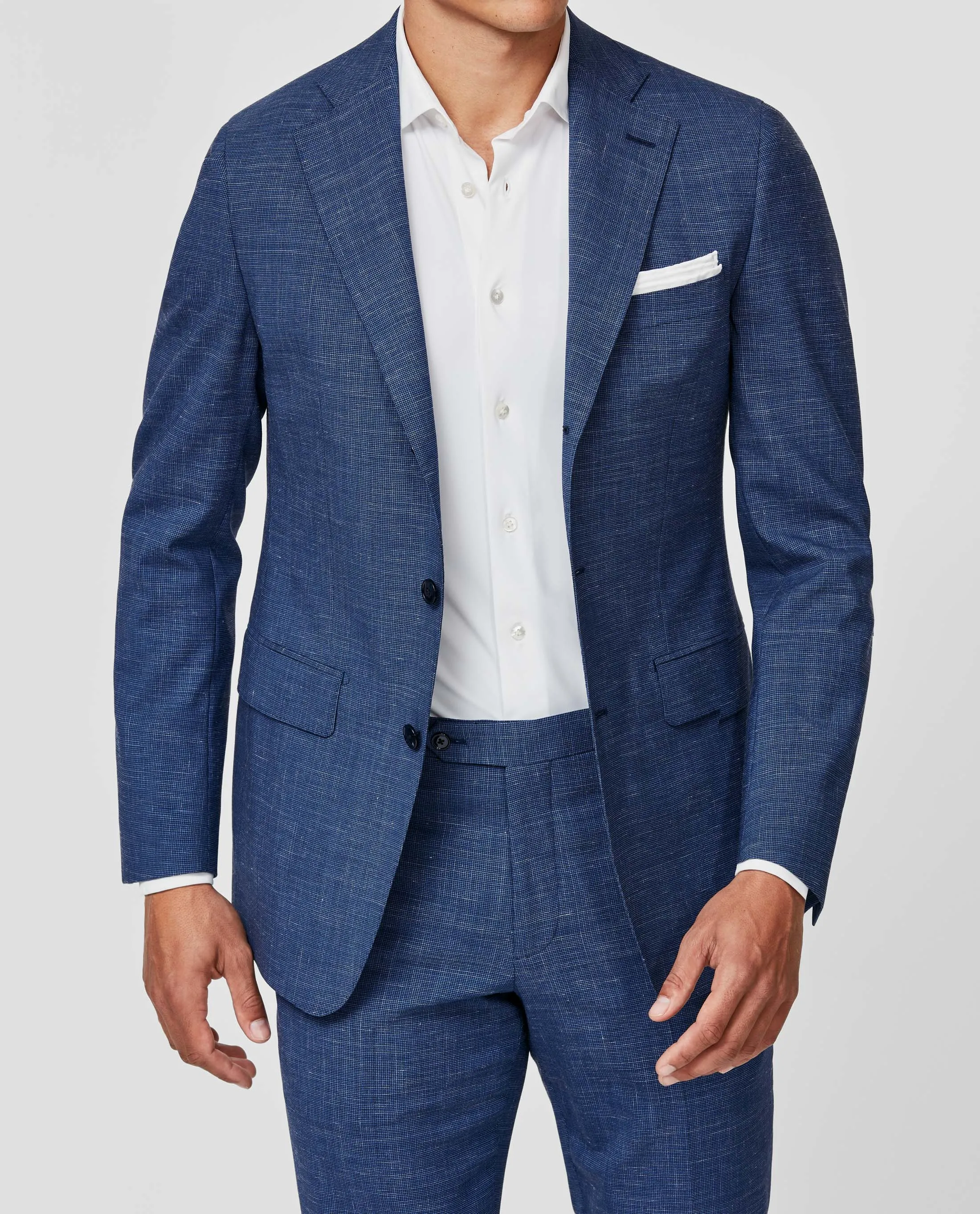 Reda Ocean Blue Stretch Jaspé Wool & Linen Houndstooth