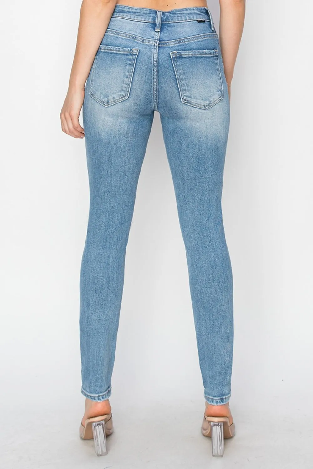Risen Apple High Rise Knee Distressed Skinny Jeans