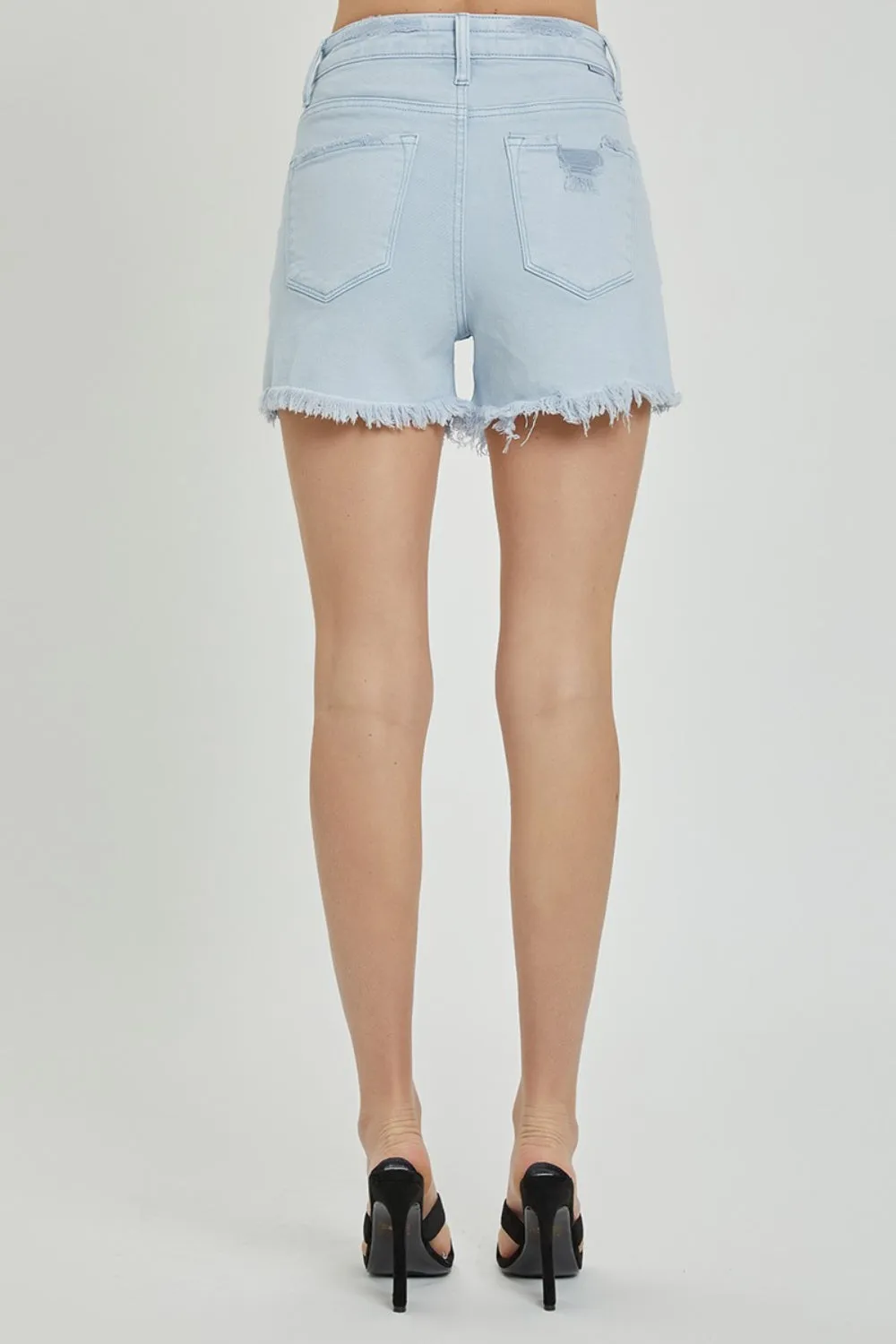 RISEN Char High Rise Distressed Detail Denim Shorts
