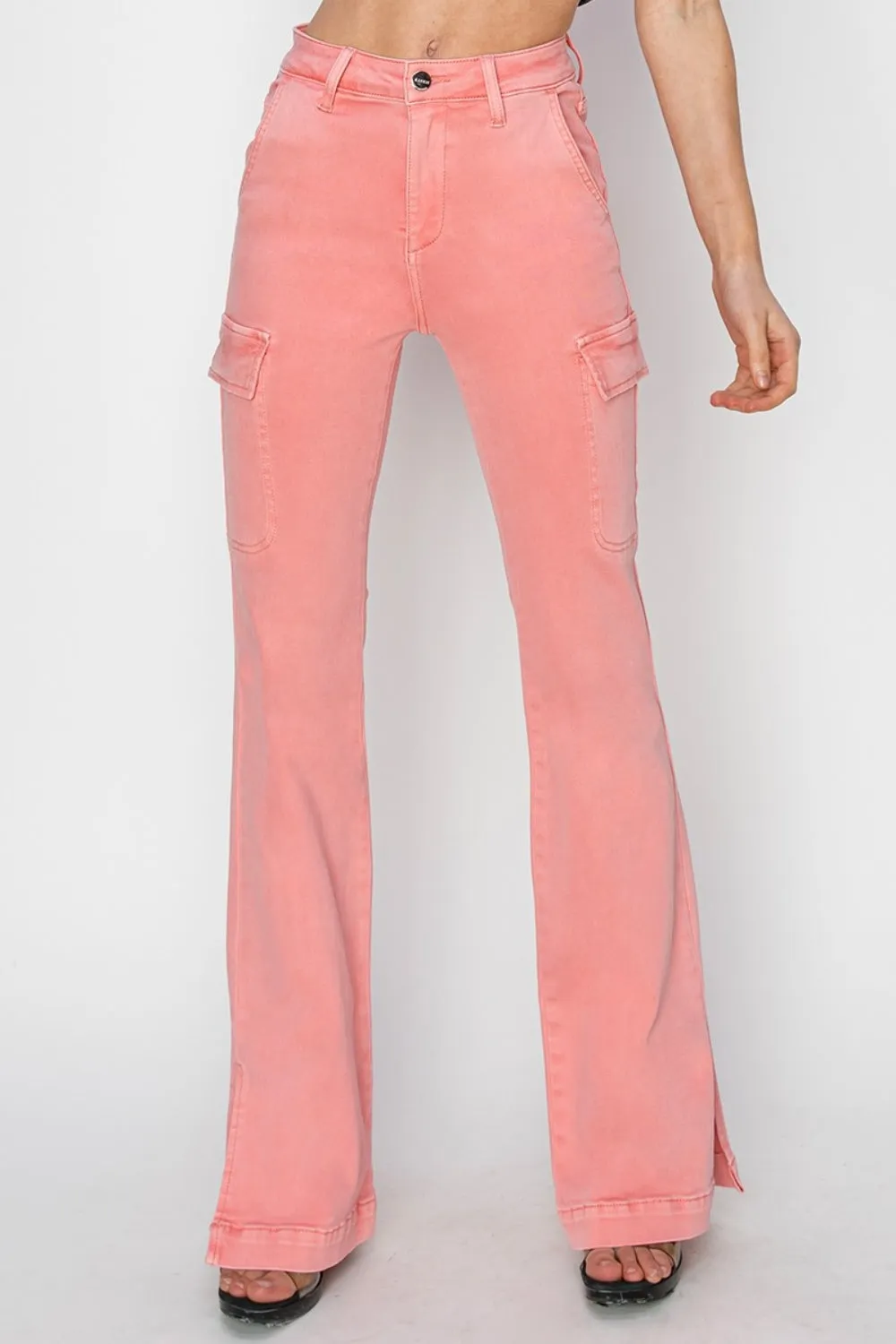 RISEN Pink Out High Rise Side Slit Cargo Bootcut Jeans