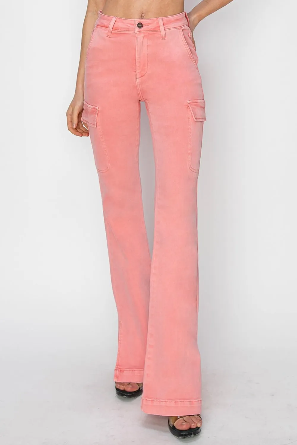 RISEN Pink Out High Rise Side Slit Cargo Bootcut Jeans