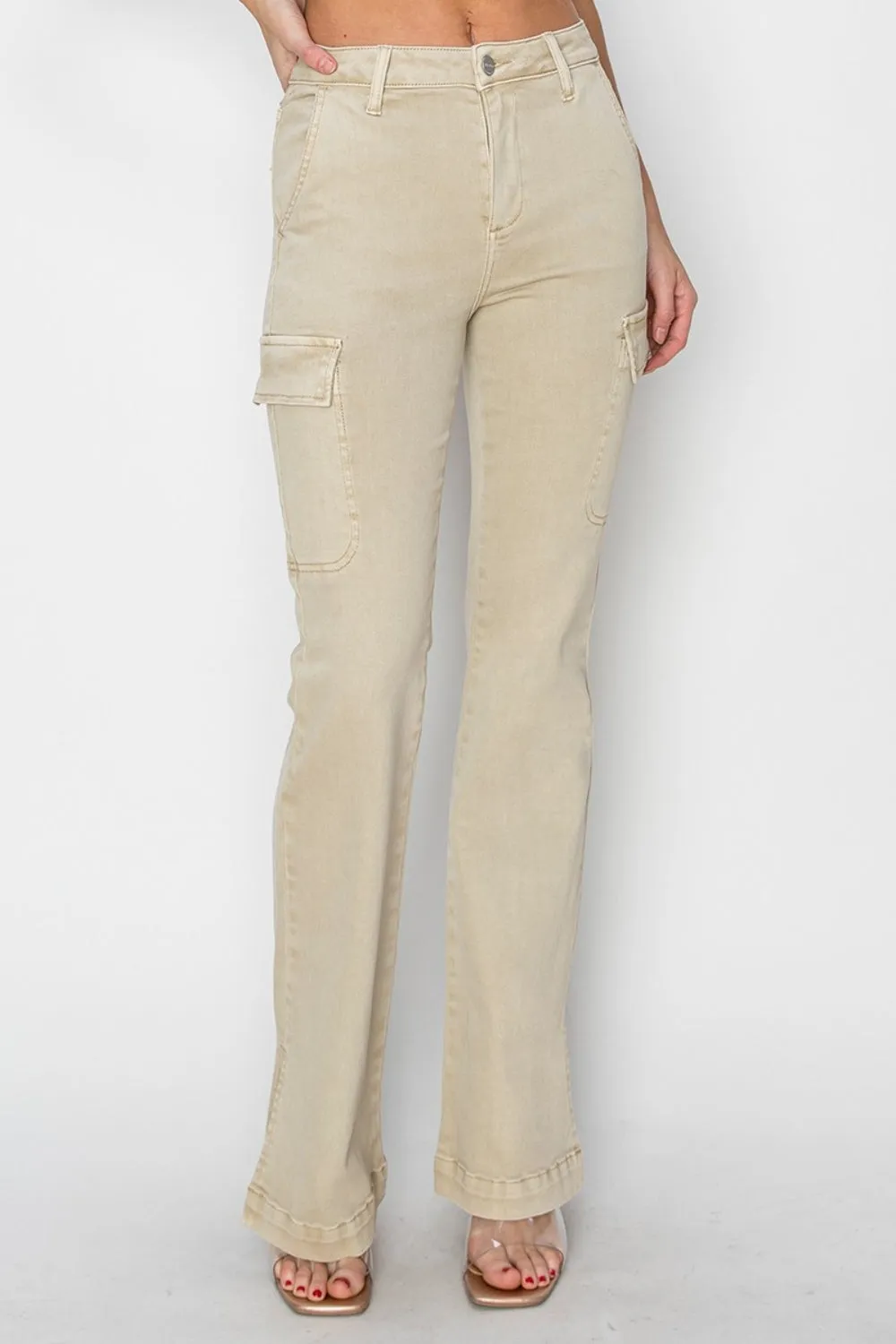 RISEN Stoney High Rise Side Slit Cargo Bootcut Jeans