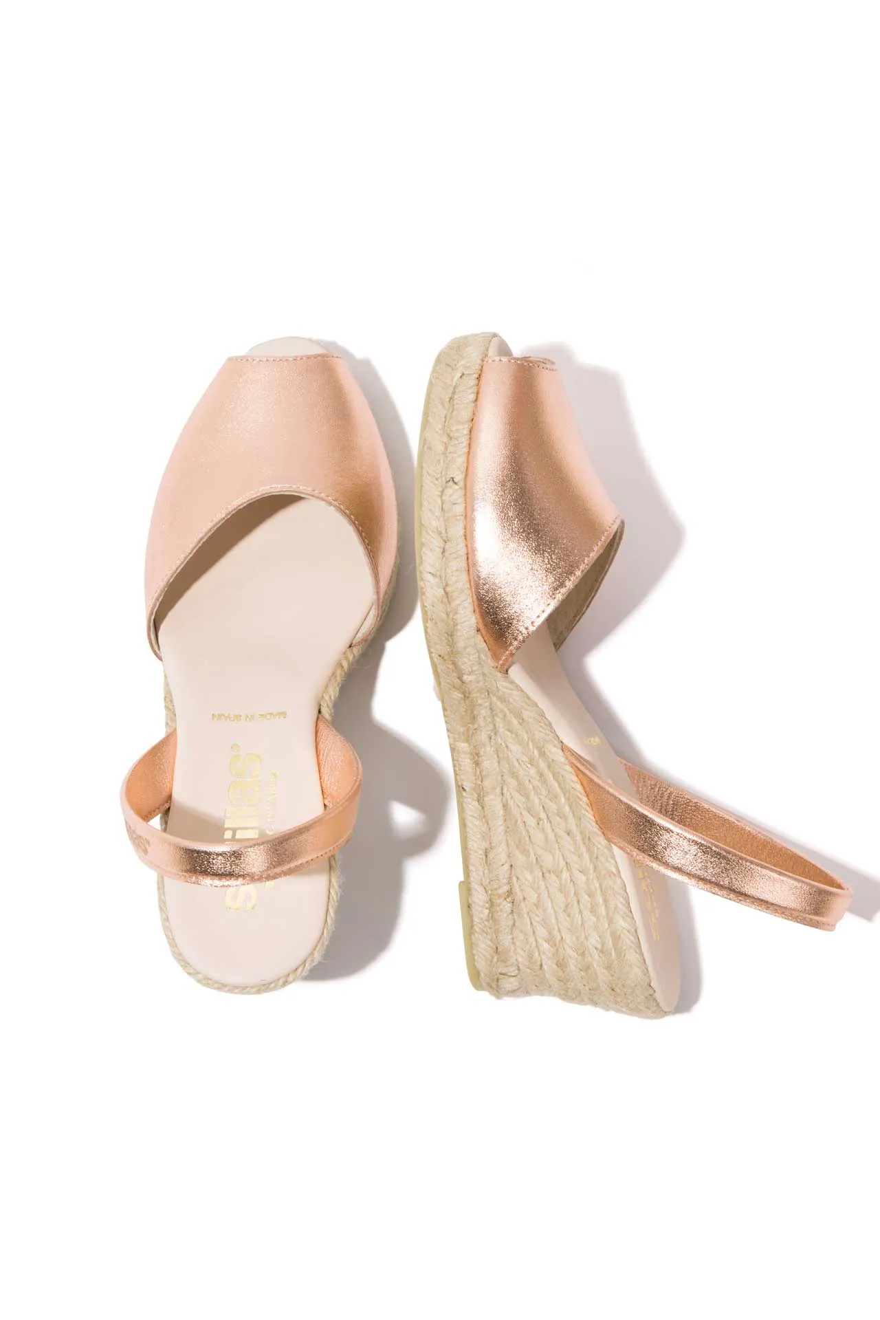 ROSE GOLD LALIA - Espadrille Wedge Leather Menorcan Sandals