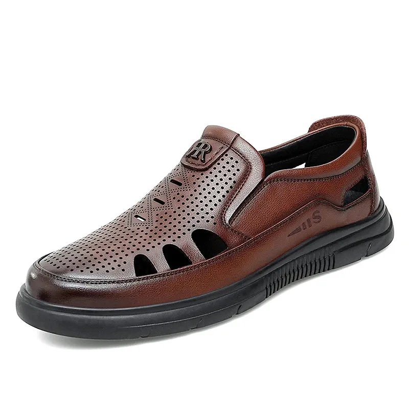 Sohiwoo Summer Sandals Men Leather Classic Business Sandals Soft Slipper Outdoor Beach Shoes Men Sandals Breathable Leather Shoes