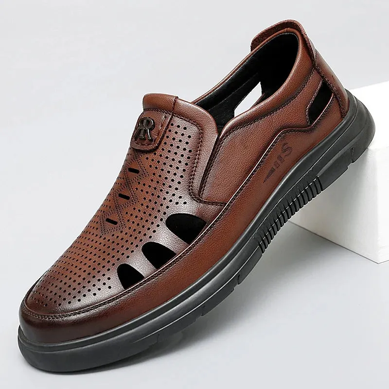 Sohiwoo Summer Sandals Men Leather Classic Business Sandals Soft Slipper Outdoor Beach Shoes Men Sandals Breathable Leather Shoes