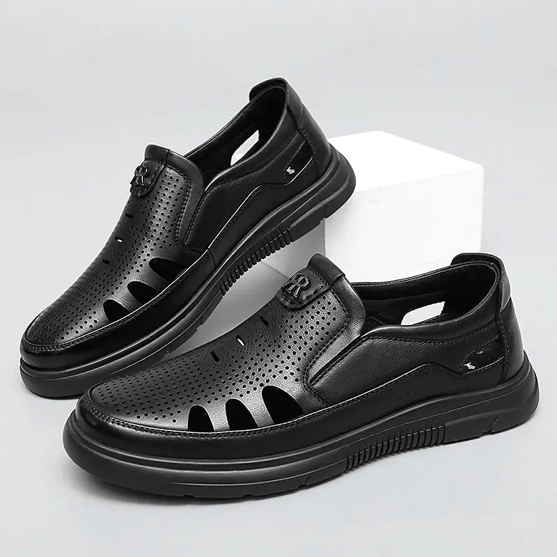 Sohiwoo Summer Sandals Men Leather Classic Business Sandals Soft Slipper Outdoor Beach Shoes Men Sandals Breathable Leather Shoes