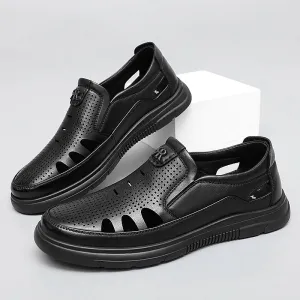 Sohiwoo Summer Sandals Men Leather Classic Business Sandals Soft Slipper Outdoor Beach Shoes Men Sandals Breathable Leather Shoes