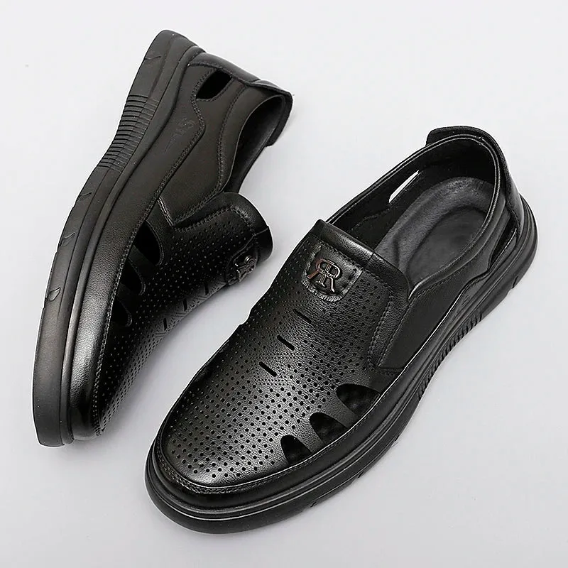 Sohiwoo Summer Sandals Men Leather Classic Business Sandals Soft Slipper Outdoor Beach Shoes Men Sandals Breathable Leather Shoes