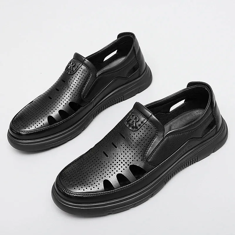 Sohiwoo Summer Sandals Men Leather Classic Business Sandals Soft Slipper Outdoor Beach Shoes Men Sandals Breathable Leather Shoes