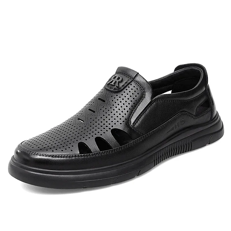 Sohiwoo Summer Sandals Men Leather Classic Business Sandals Soft Slipper Outdoor Beach Shoes Men Sandals Breathable Leather Shoes
