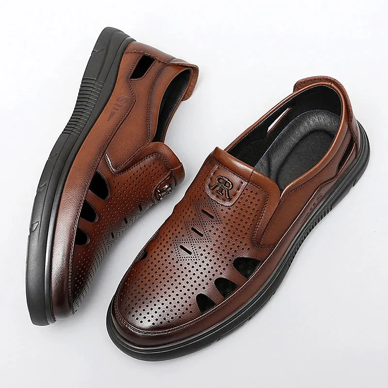 Sohiwoo Summer Sandals Men Leather Classic Business Sandals Soft Slipper Outdoor Beach Shoes Men Sandals Breathable Leather Shoes