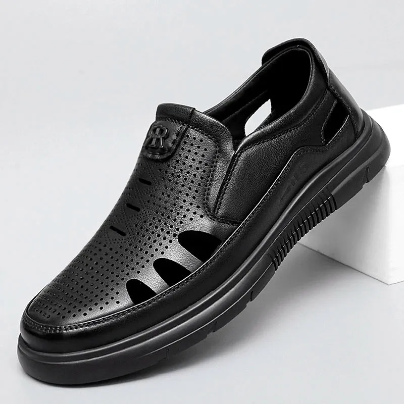 Sohiwoo Summer Sandals Men Leather Classic Business Sandals Soft Slipper Outdoor Beach Shoes Men Sandals Breathable Leather Shoes