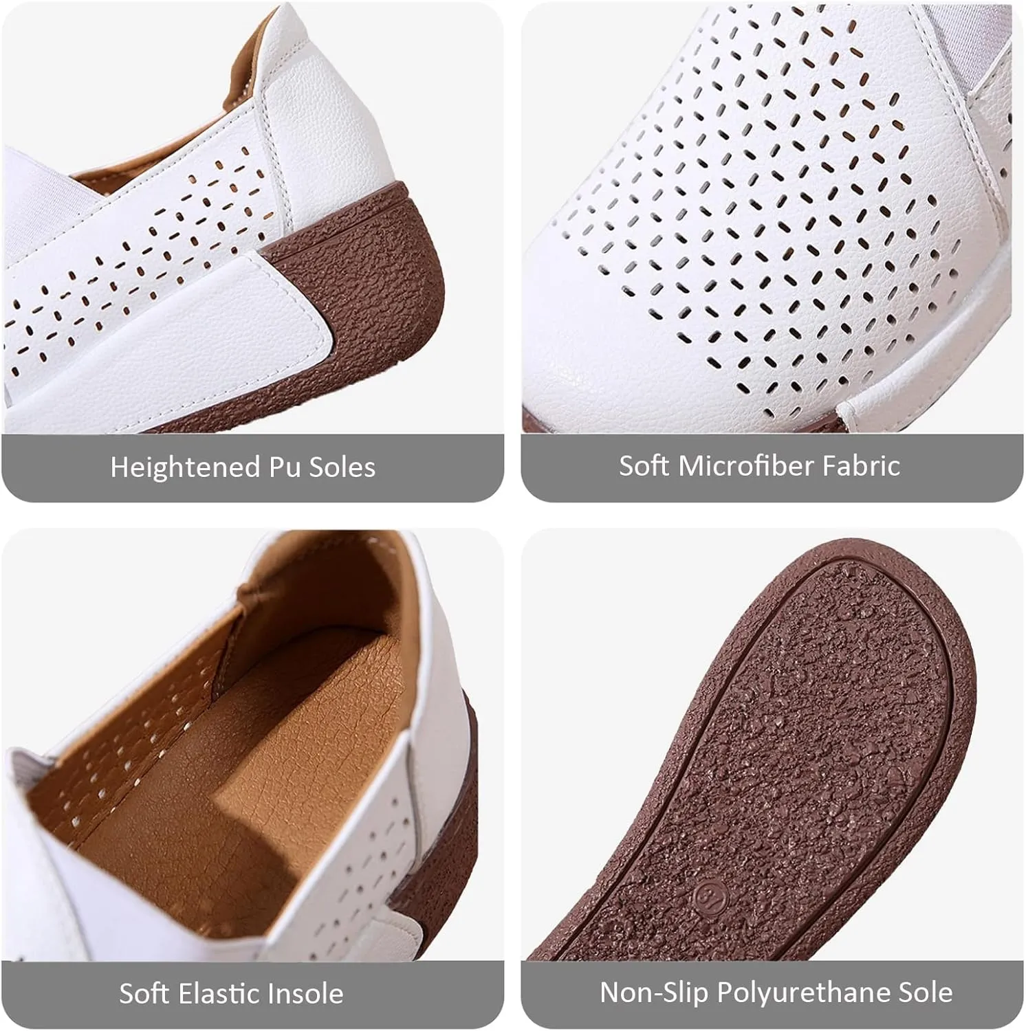 SOLPNOW Women's Leather Breathable Slip On Platform Wedge Sneakers,Non Slip Increase Height Round Toe Solid Color Rocking Shoes