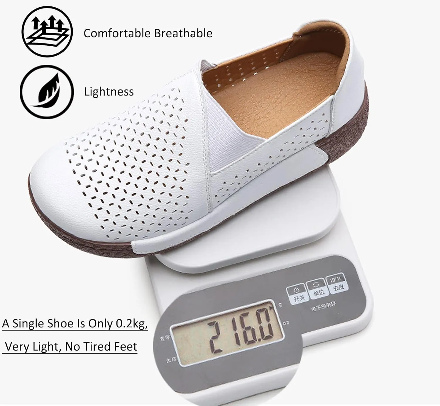 SOLPNOW Women's Leather Breathable Slip On Platform Wedge Sneakers,Non Slip Increase Height Round Toe Solid Color Rocking Shoes
