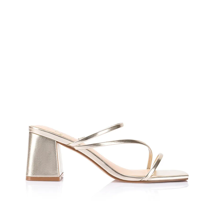Stanford Block Heel Mules - Champagne Gold